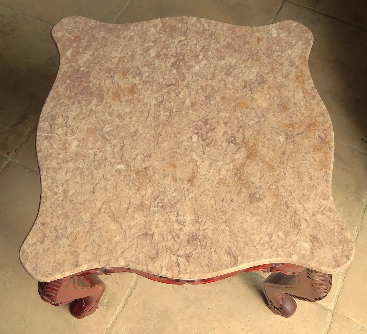 Vintage Ornate Carved Wood Table with Marble Top - Image 3