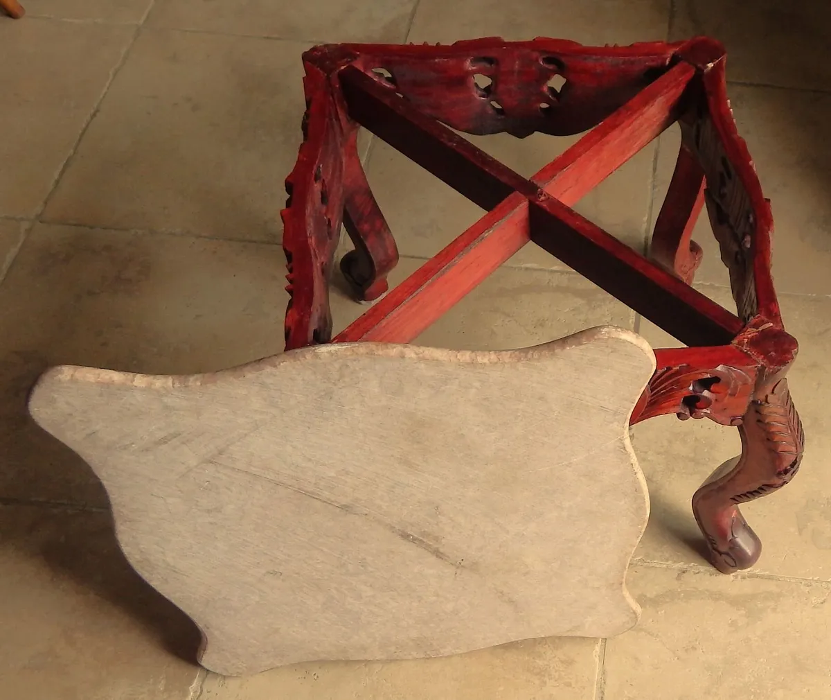 Vintage Ornate Carved Wood Table with Marble Top - Image 4