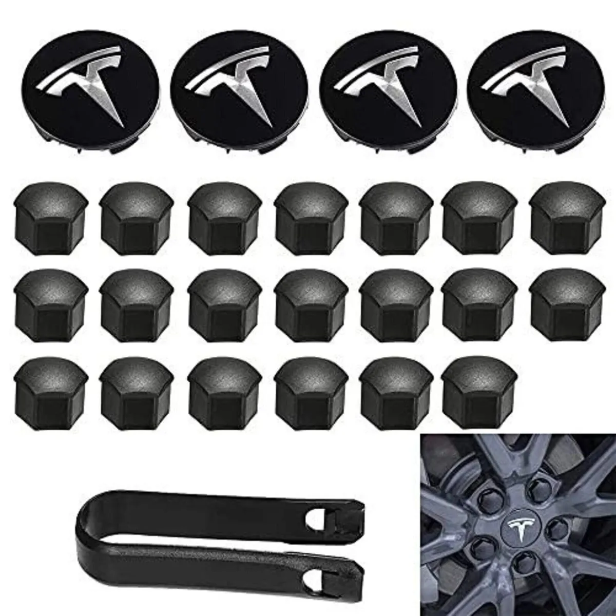 Tesla centre caps + nut covers (FREE POST) - Image 1