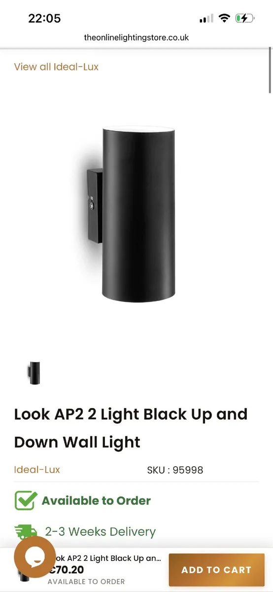 Ideal-Lux Black Up & Down Wall Light - Image 3