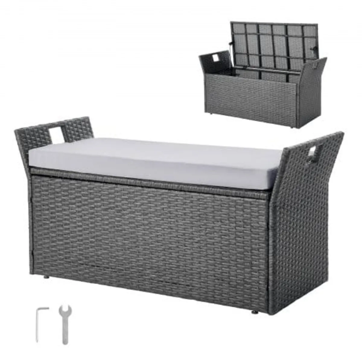 Outdoor Storage Bench, 2-Person PE Rattan Storage - Image 1