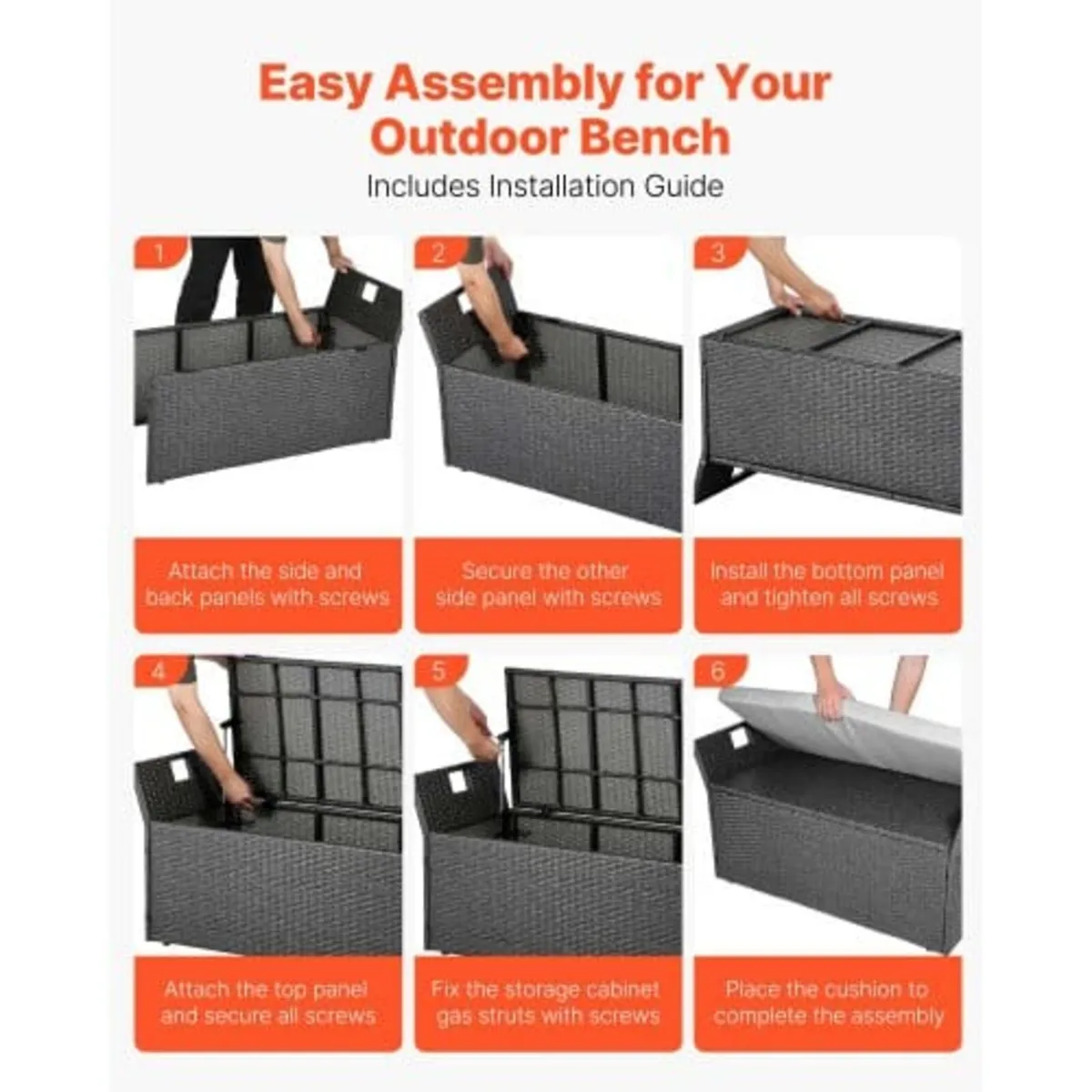 Outdoor Storage Bench, 2-Person PE Rattan Storage - Image 4