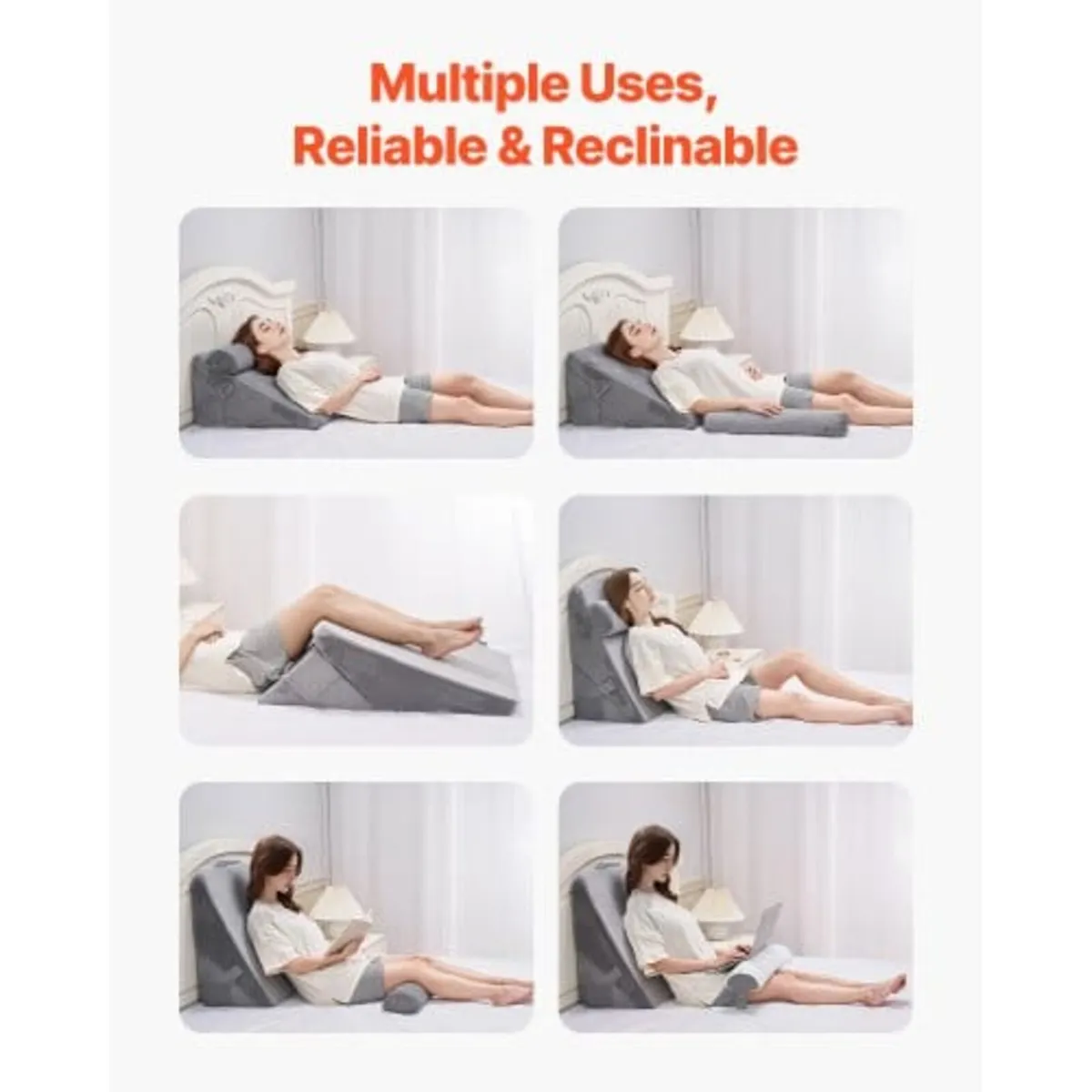 Bed Wedge Pillow for Sleeping, 3 Pcs Adjustable Or - Image 4