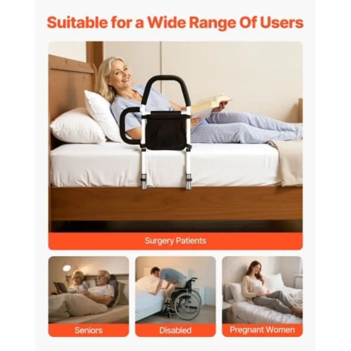 Bed Rail for Elderly, Bedside Assist Rails with Si - Image 4