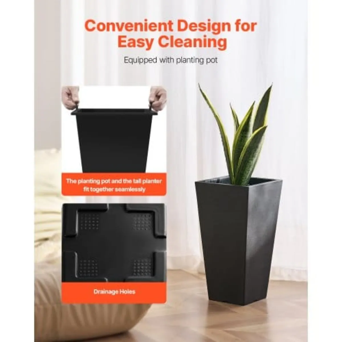 Set of 2 Tall Outdoor Planters 22inch, Large Plant - Image 2