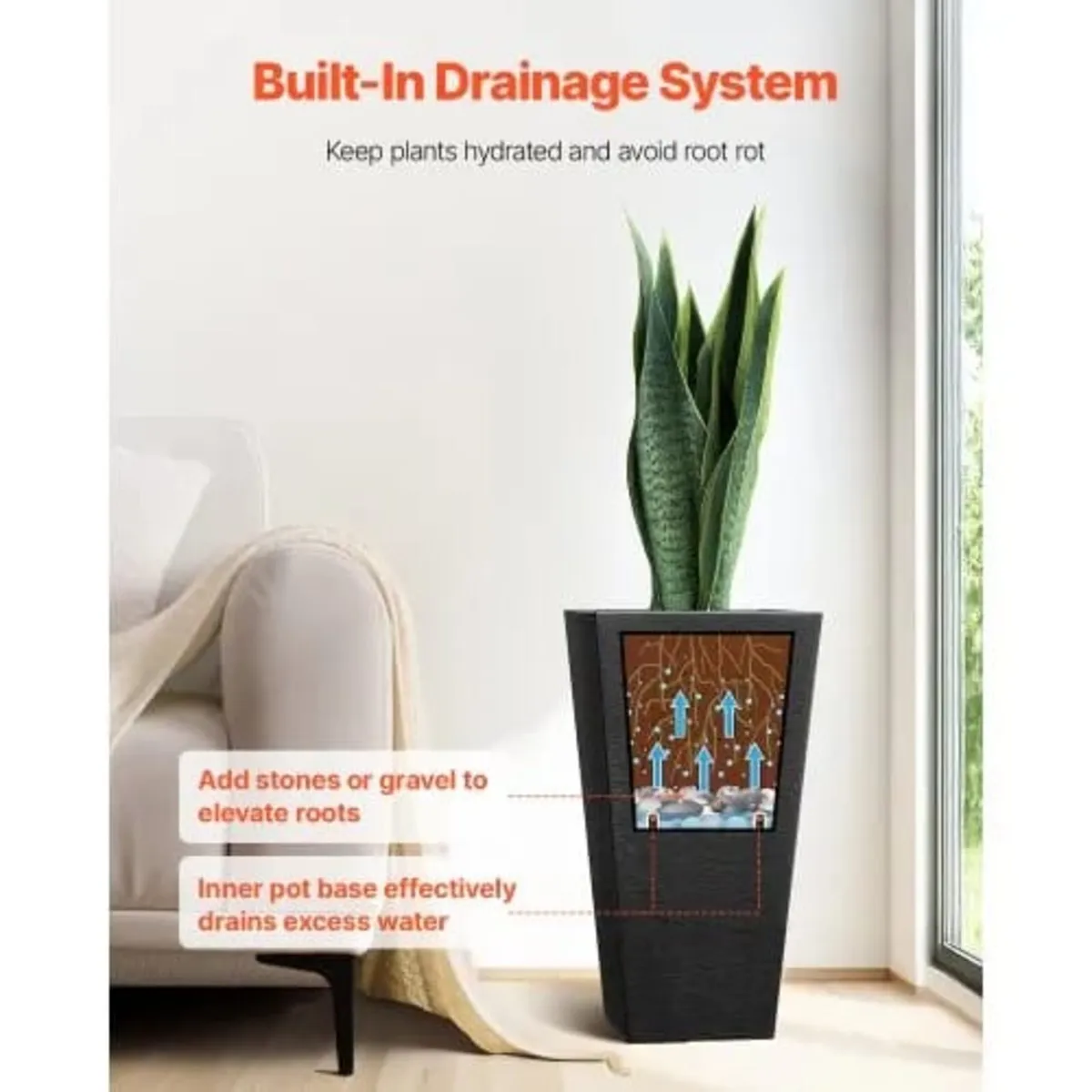 Set of 2 Tall Outdoor Planters 22inch, Large Plant - Image 3