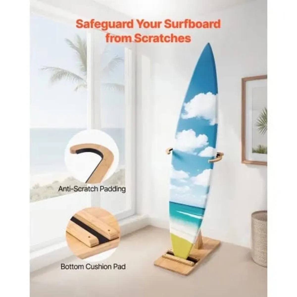 Vertical Surfboard Stand, Wooden Surfboard Rack fo - Image 2