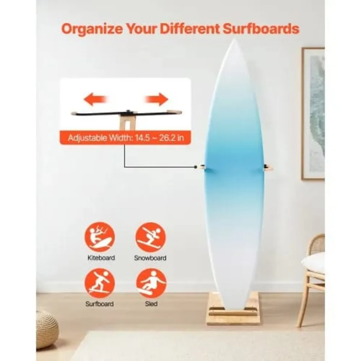 Vertical Surfboard Stand, Wooden Surfboard Rack fo - Image 3