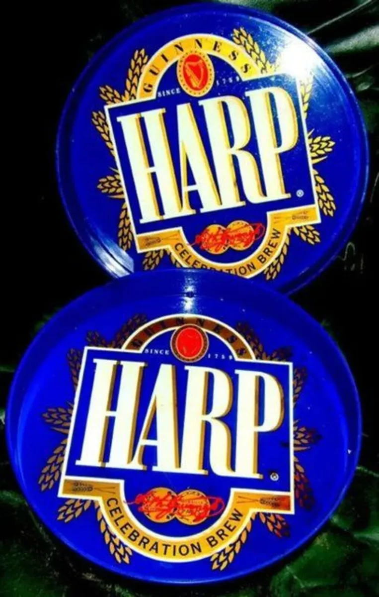 Pair of Vintage Harp 'Celebration Brew' Trays - Image 1
