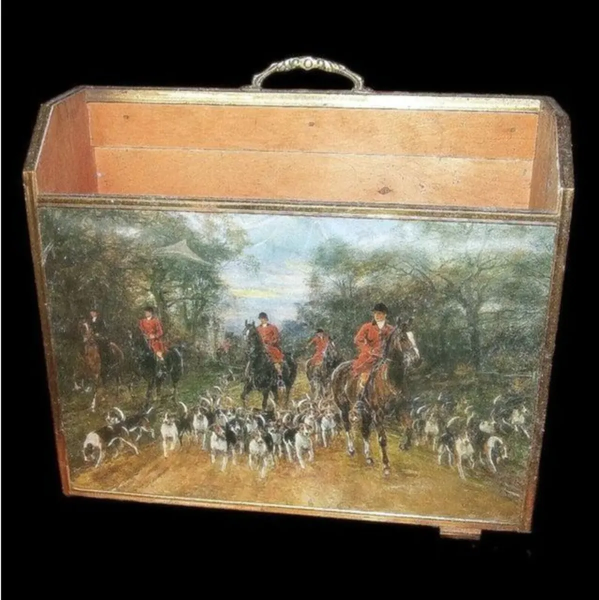 Vintage Wooden 'Hunting Scene' Magazine Rack - Image 1