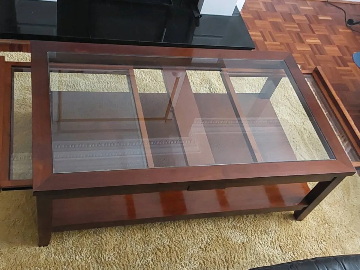 Unique Extending Hardwood Coffee Table with Glass - Image 2