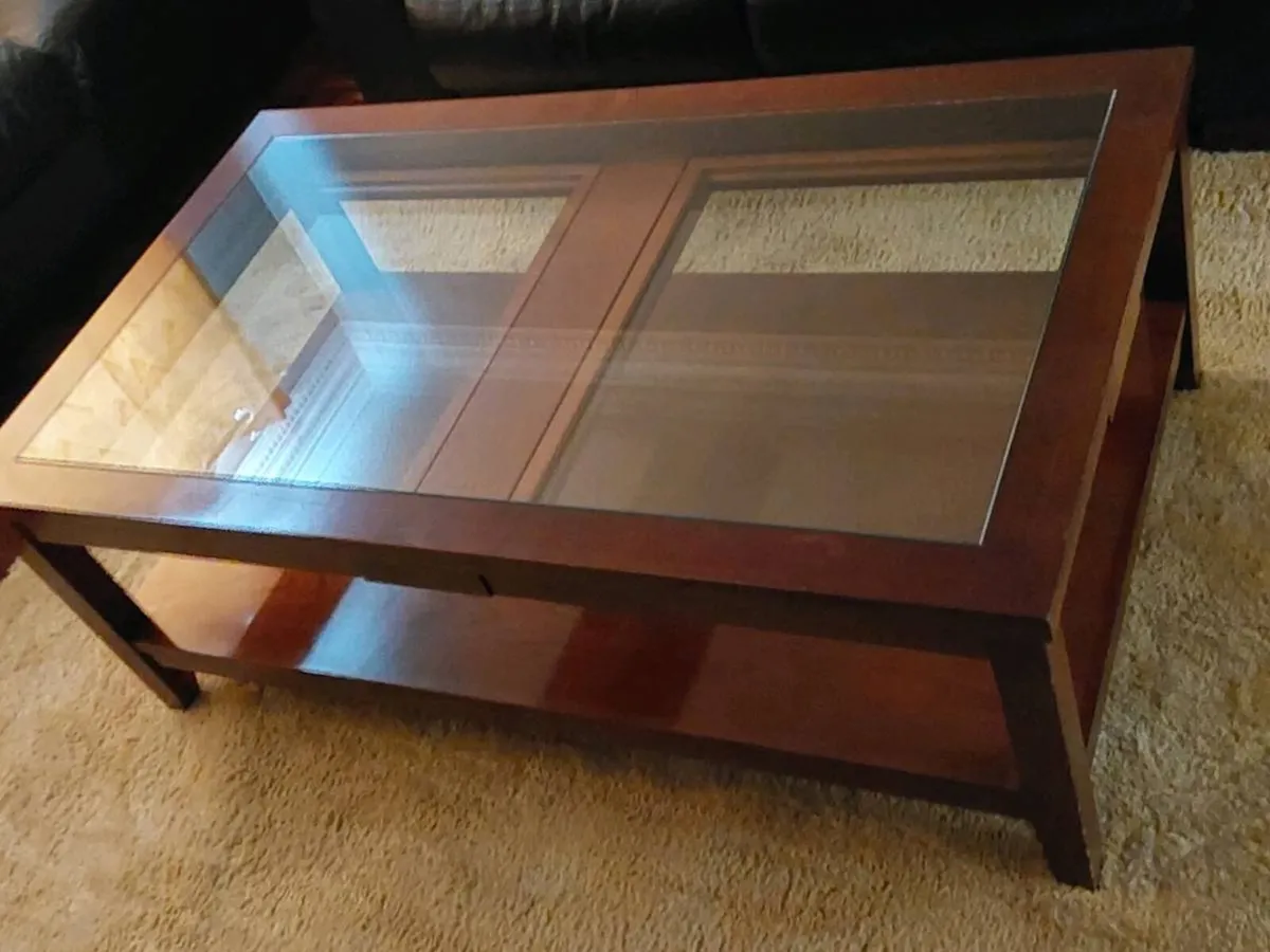 Unique Extending Hardwood Coffee Table with Glass - Image 3
