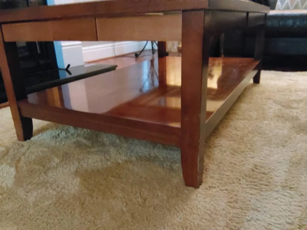 Unique Extending Hardwood Coffee Table with Glass - Image 4