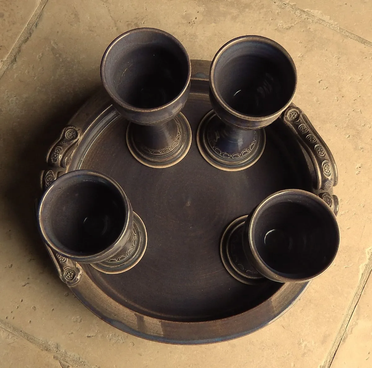 Kilkenny Cillcuain Pottery Tray & 4 Goblets - Image 2