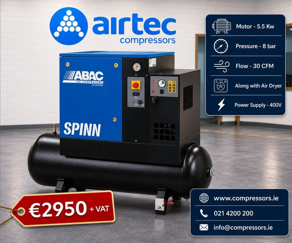 PRE OWNED ABAC SPINN 5.5KW AIR COMPRESSOR - Image 1