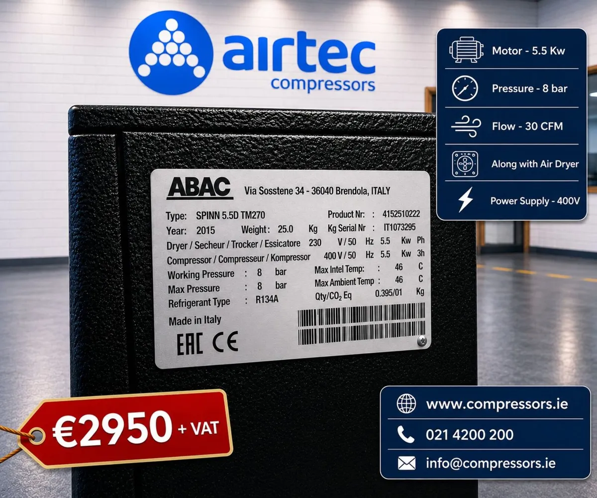 PRE OWNED ABAC SPINN 5.5KW AIR COMPRESSOR - Image 3