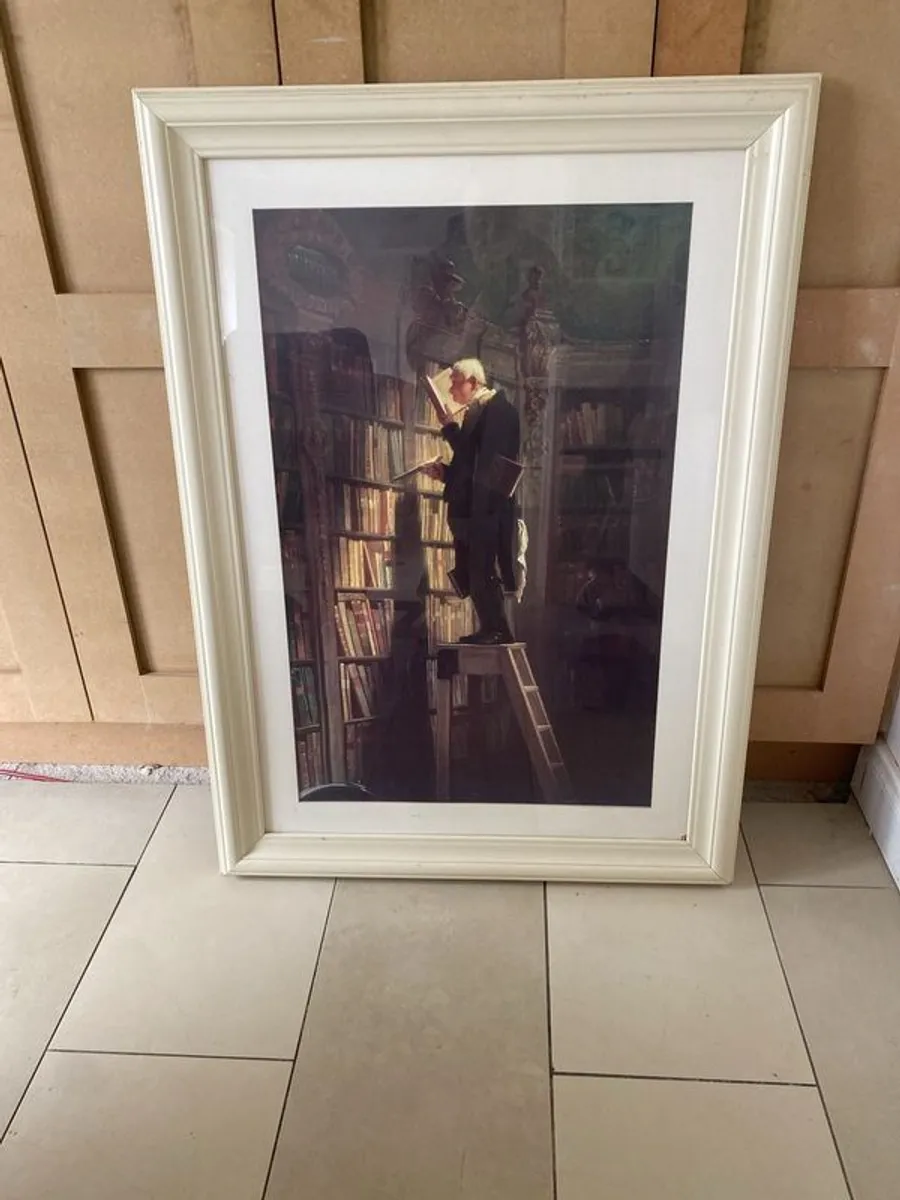 Large picture 29 inches  x 40 inches  frame is ivory Title Man in Library - Image 2