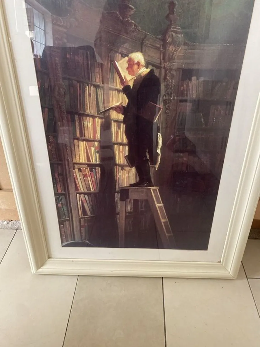 Large picture 29 inches  x 40 inches  frame is ivory Title Man in Library - Image 4