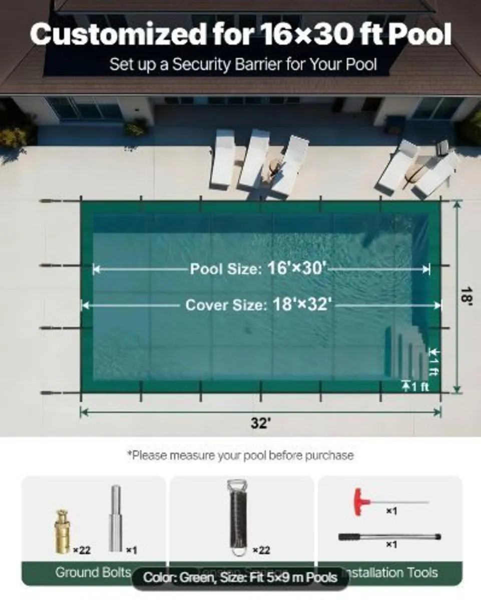 Pool Safety Cover Fits 16x30ft Rectangle - Image 2