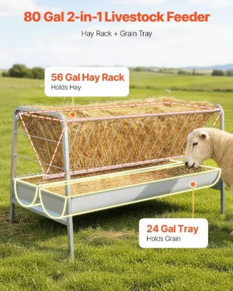 Livestock Hay Feeder, 2 in 1 Grain & Hay Feeder - Image 3