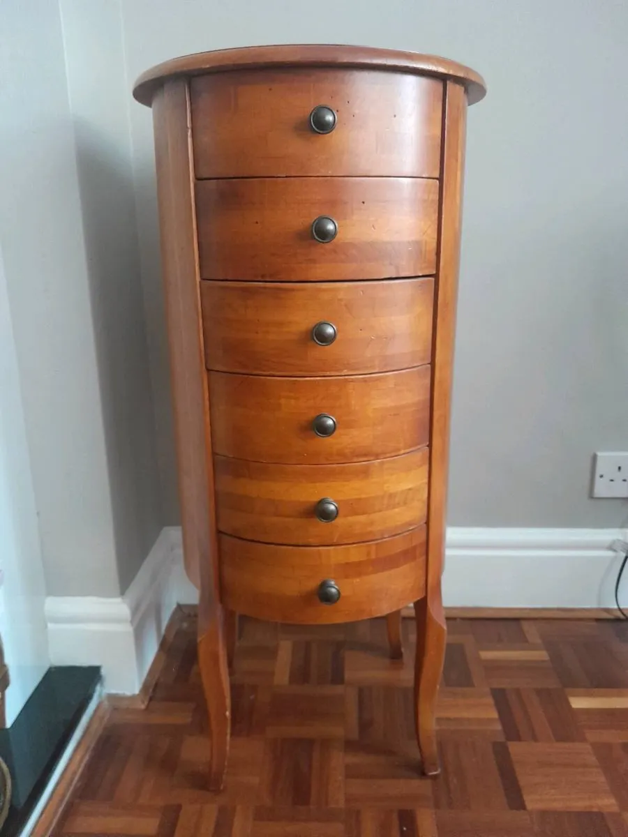 Round 6-Drawer Corner Chest – Solid Wood (Warm Hon - Image 1