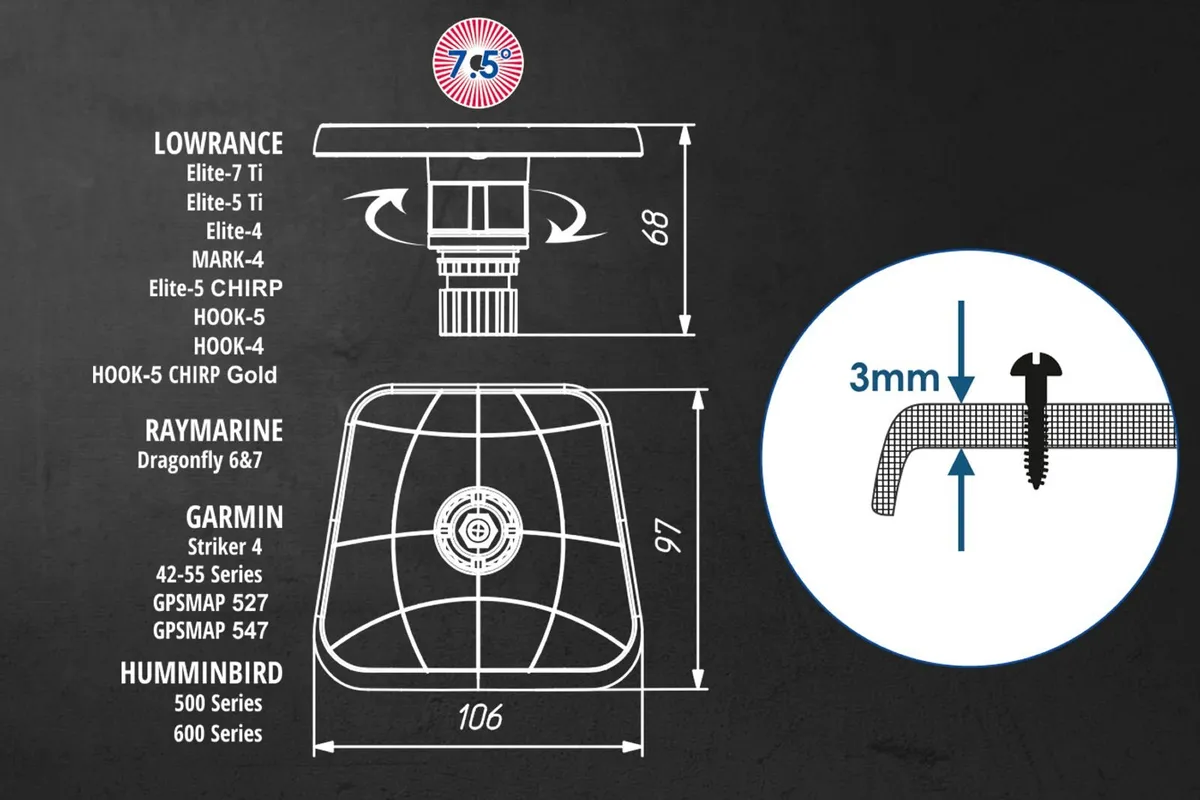 Fishfinder mount 100x100 mm up to 7'' - Image 3