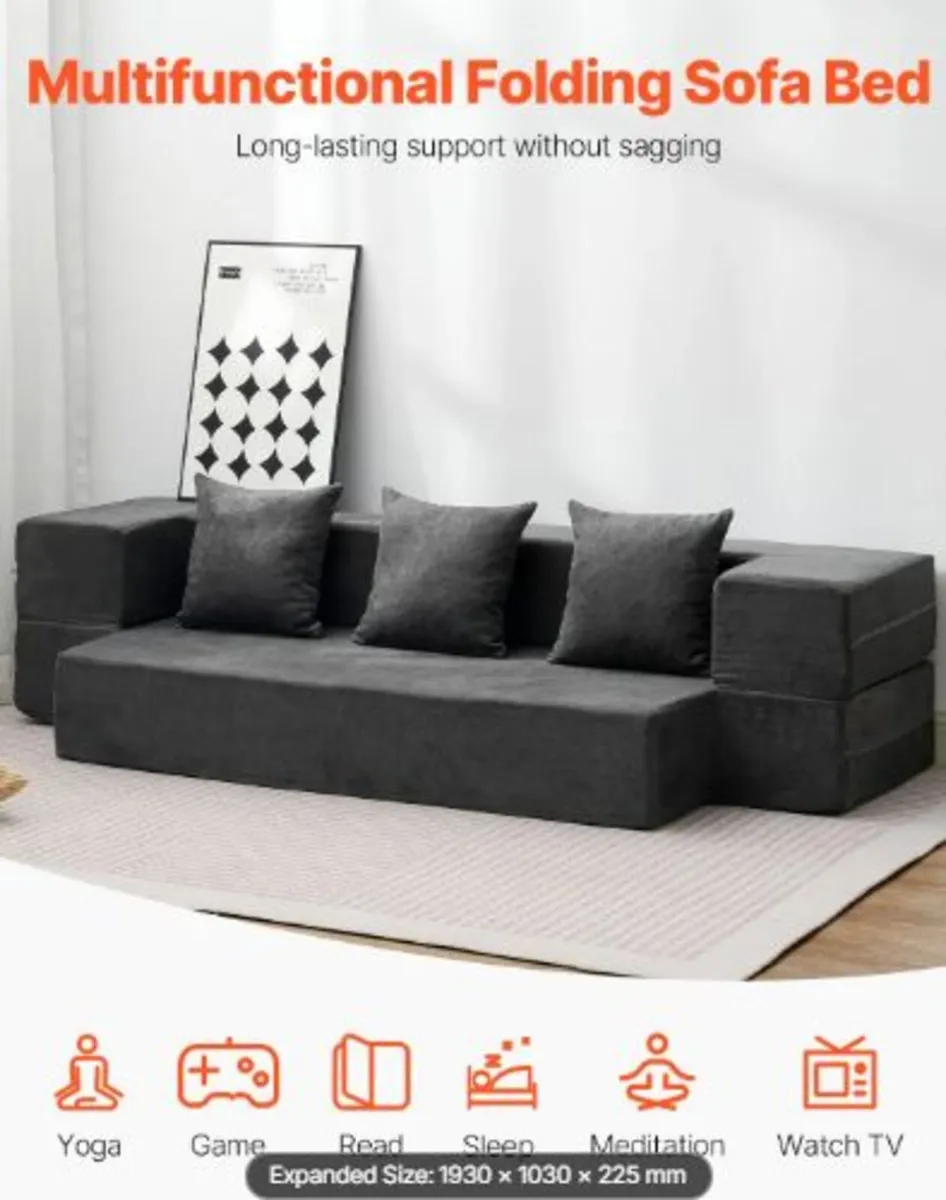 Folding Sofa Bed, 3-in-1 Foldable Couch Bed - Image 2