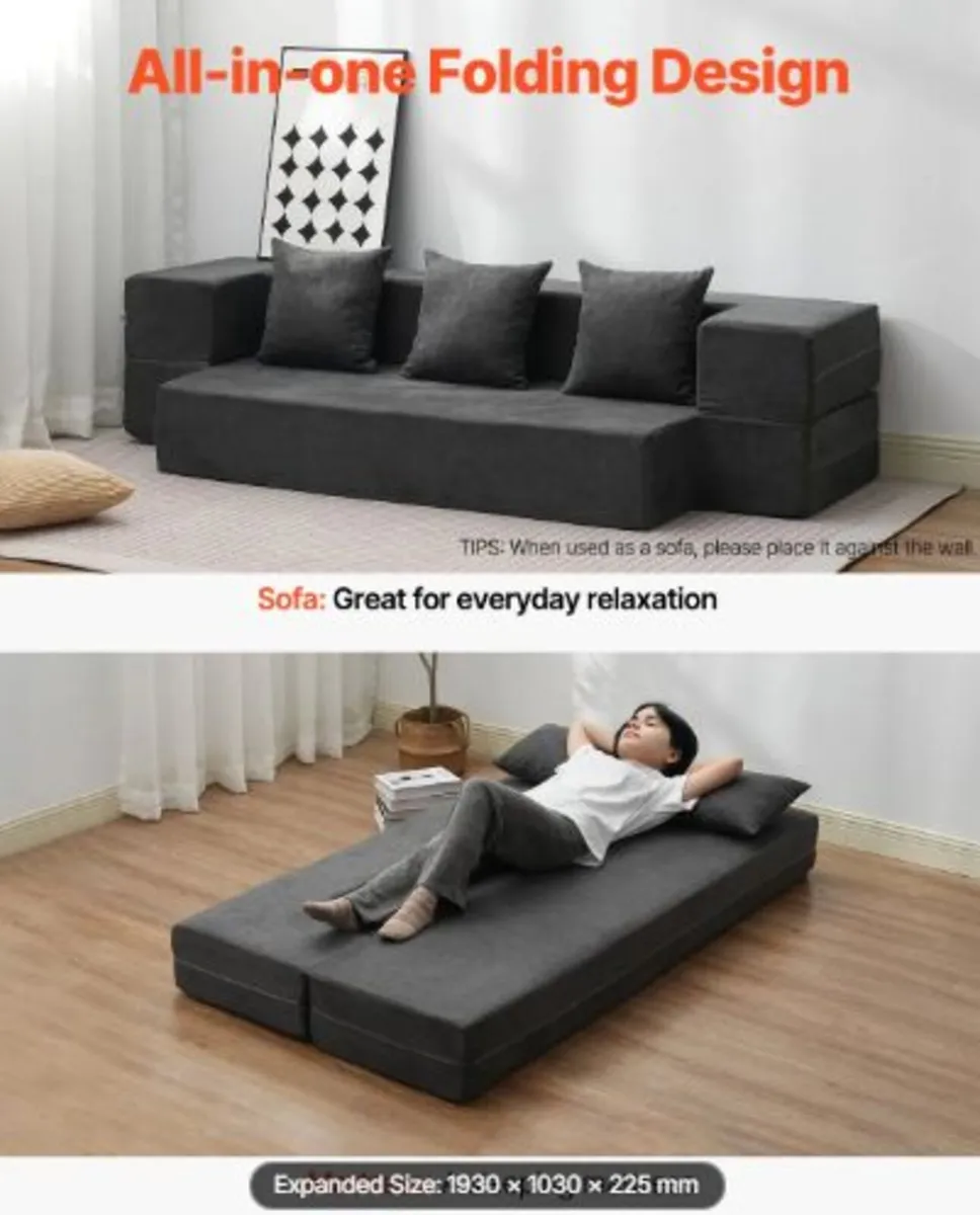 Folding Sofa Bed, 3-in-1 Foldable Couch Bed - Image 3