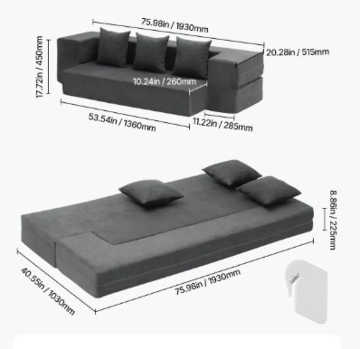 Folding Sofa Bed, 3-in-1 Foldable Couch Bed - Image 4