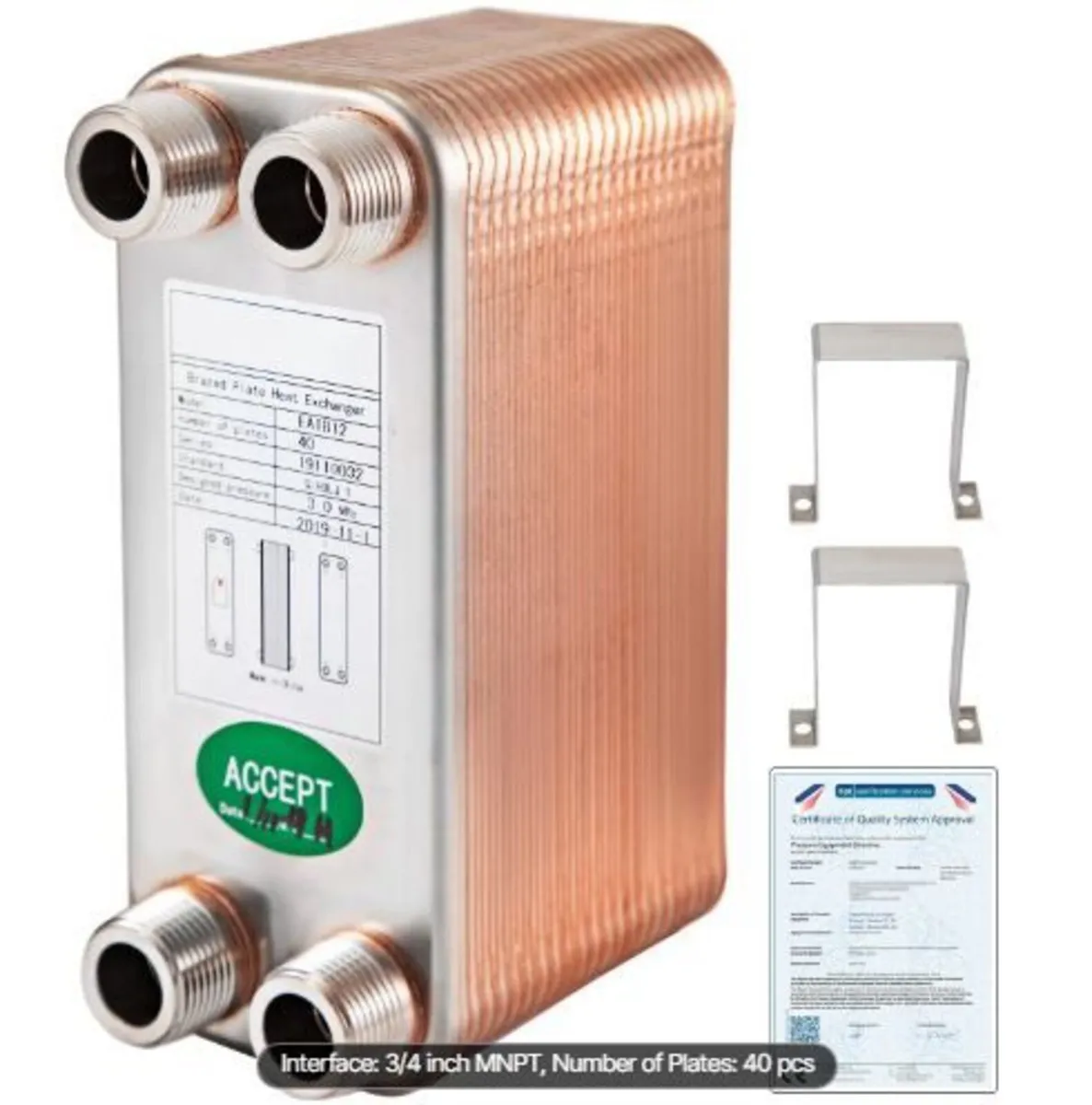 Heat Exchanger 3/4” MNPT Ports Brazed - Image 1
