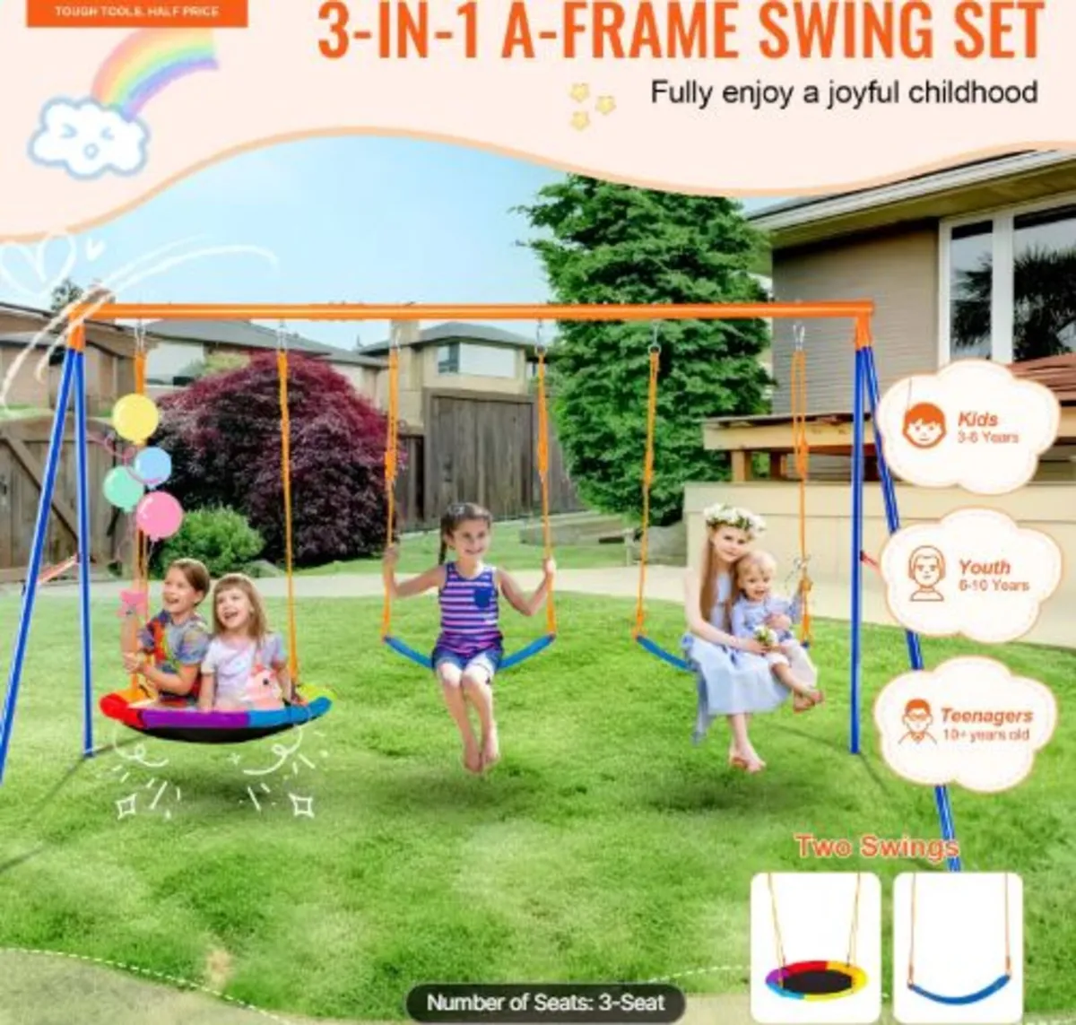 Swing Sets for Backyard,600lbs Load Capacity Swing - Image 2