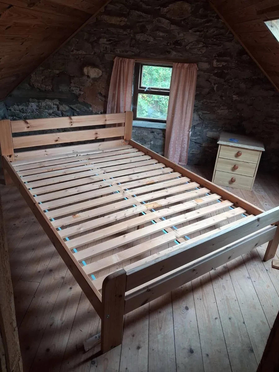 Solid Pine Double Bed w/matress & bedside locker - Image 1