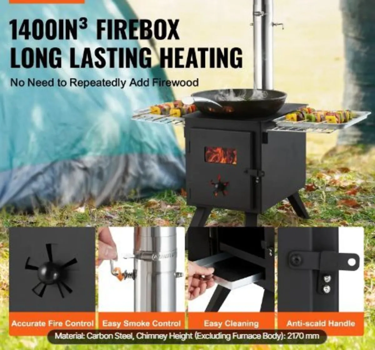 Wood Stove, 218.4 cm, Alloy Steel Camping - Image 3