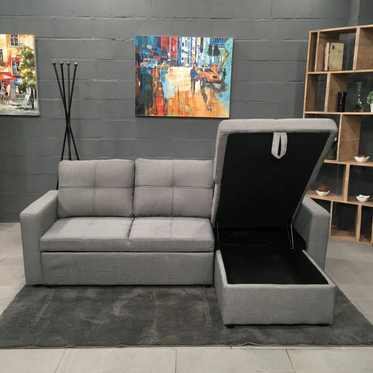 Grey Fabric Sofa Bed with storage, Free Delivery - Image 2