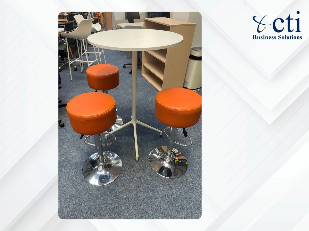 3 x Orange Leather Canteen Stools - Grade A - Image 2