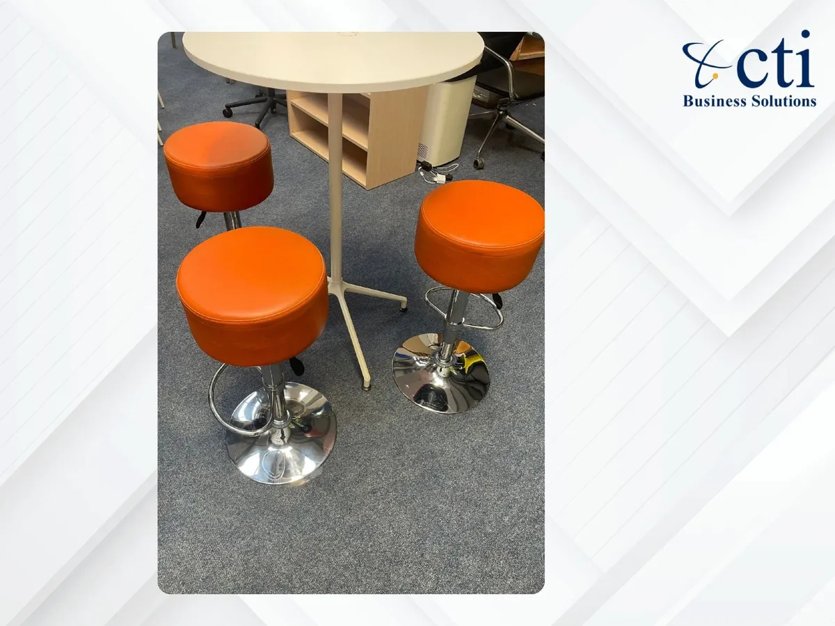 3 x Orange Leather Canteen Stools - Grade A - Image 4