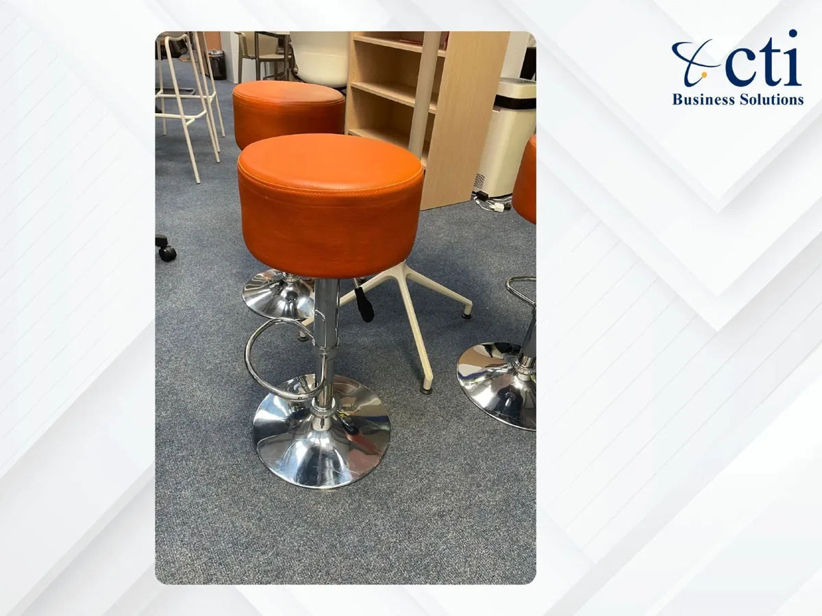 3 x Orange Leather Canteen Stools - Grade A - Image 3
