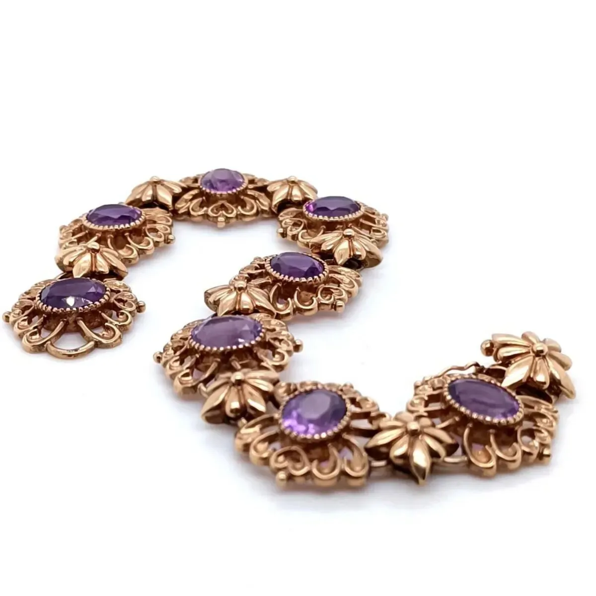 Amethyst & 9k Gold Antique Design Bracelet - Image 1