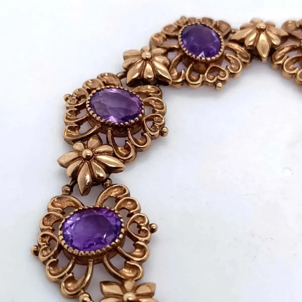 Amethyst & 9k Gold Antique Design Bracelet - Image 4