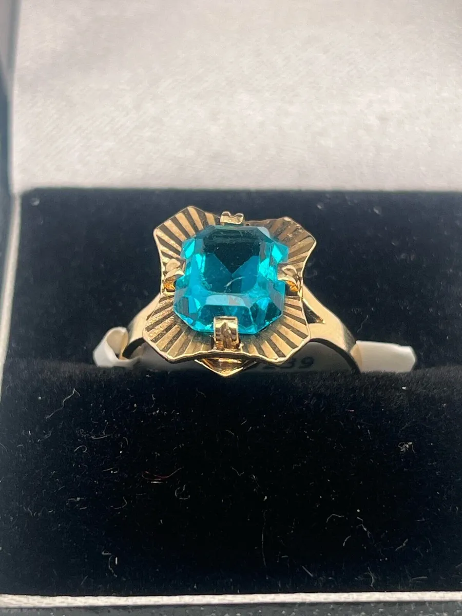 14k gold green stone ring - Image 3