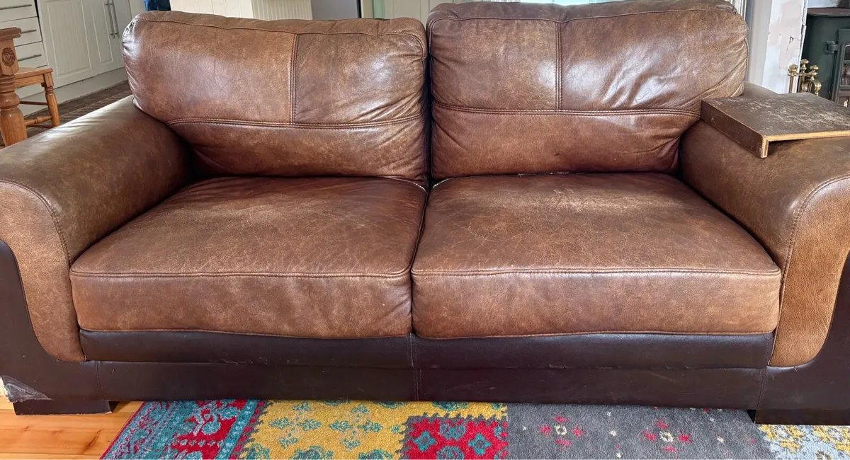 Brown leather set of 3 seater sofas - Image 2