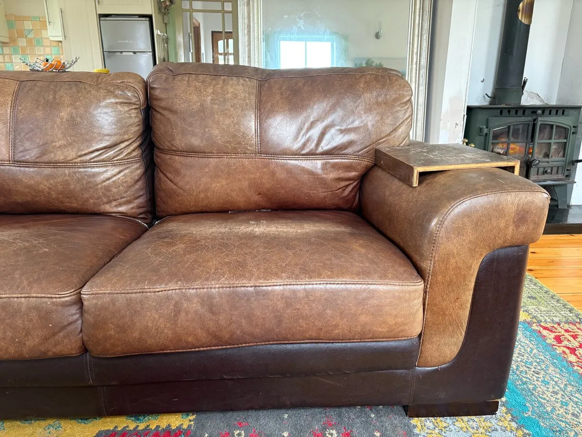 Brown leather set of 3 seater sofas - Image 3