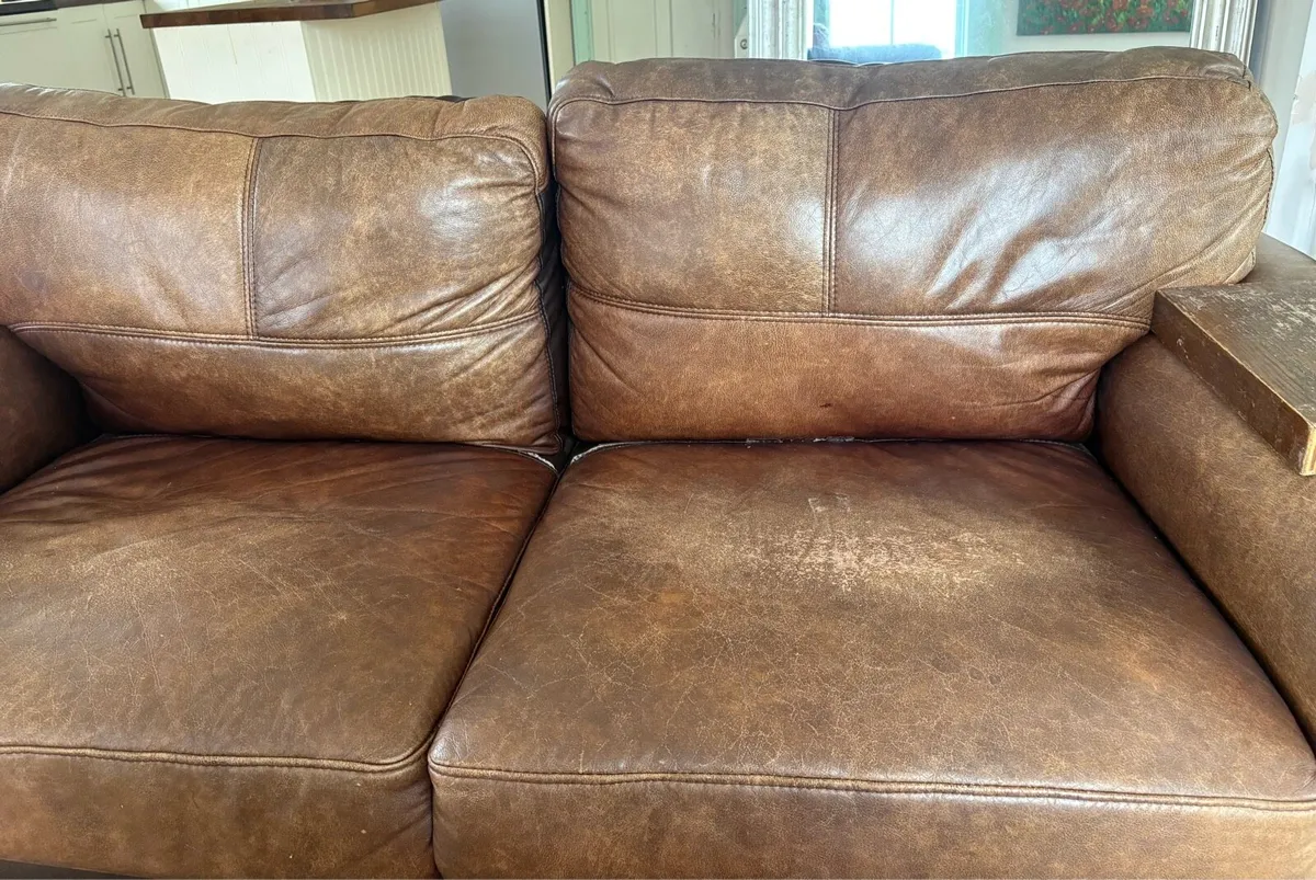 Brown leather set of 3 seater sofas - Image 4