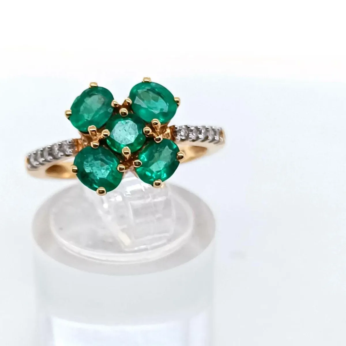 Emerald & Diamond Clover Ring , 18 k Gold - Image 1