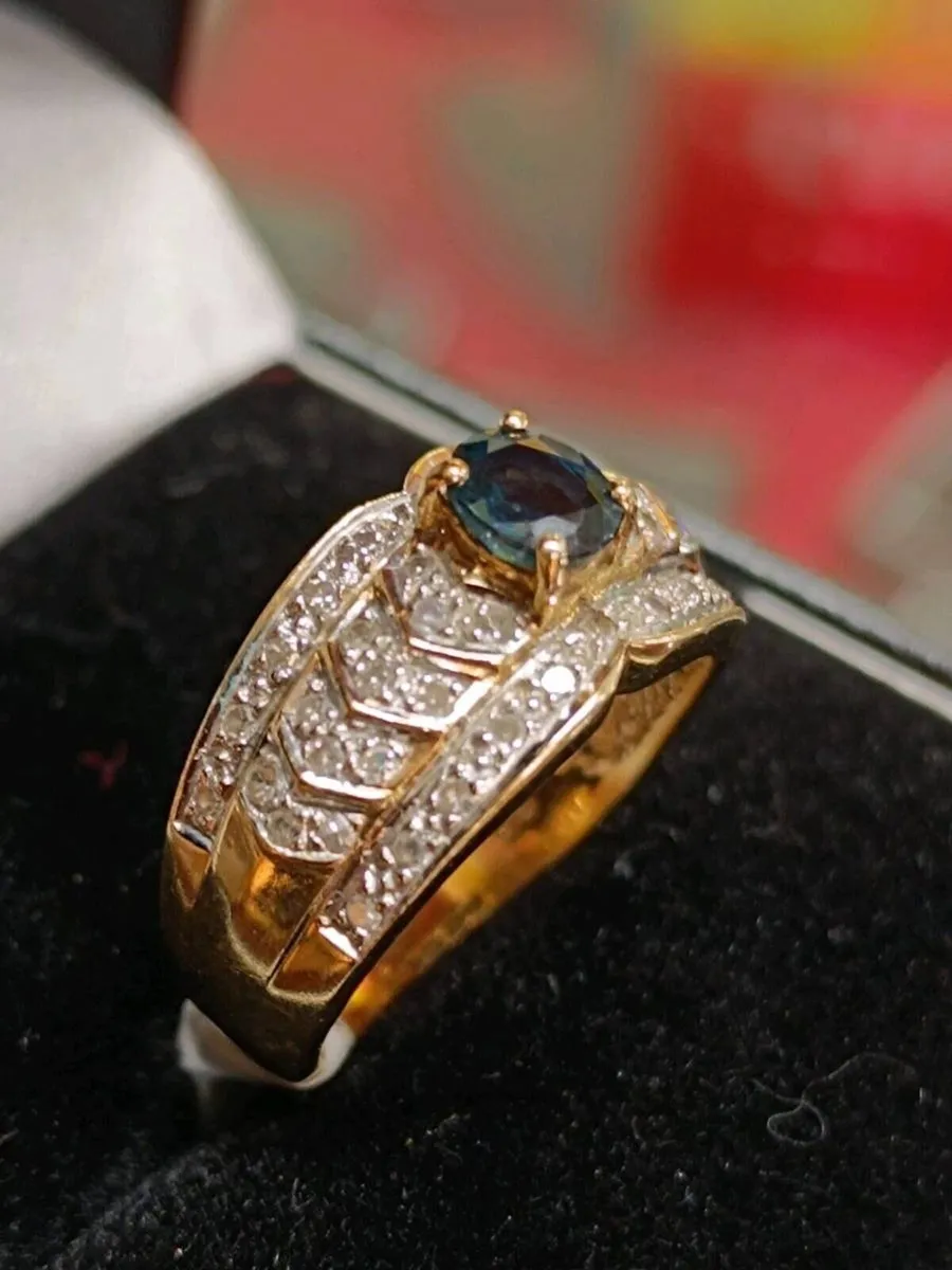 Diamond & Sapphire Fancy Band Ring, 9k Yellow Gold - Image 4
