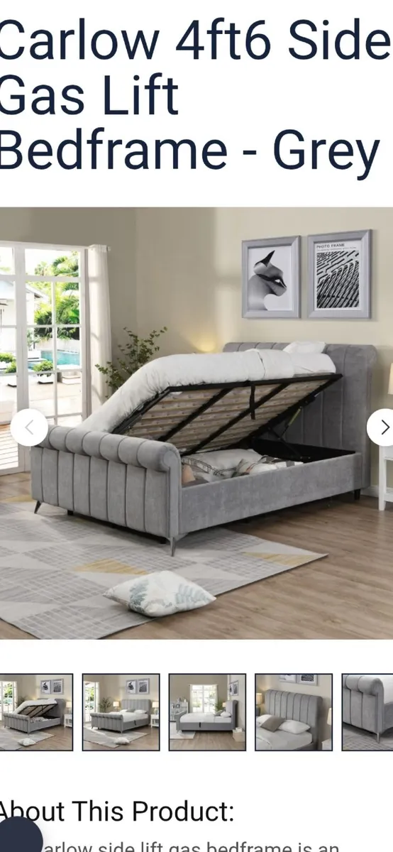 4.6 bed..gas lift storage..grey upholstered.. - Image 1