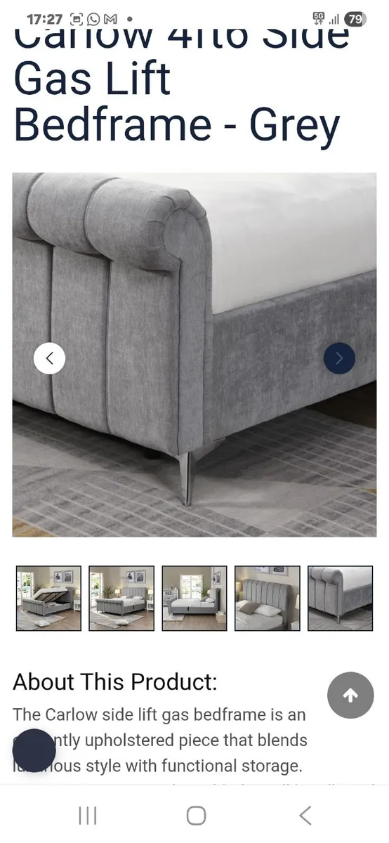 4.6 bed..gas lift storage..grey upholstered.. - Image 2