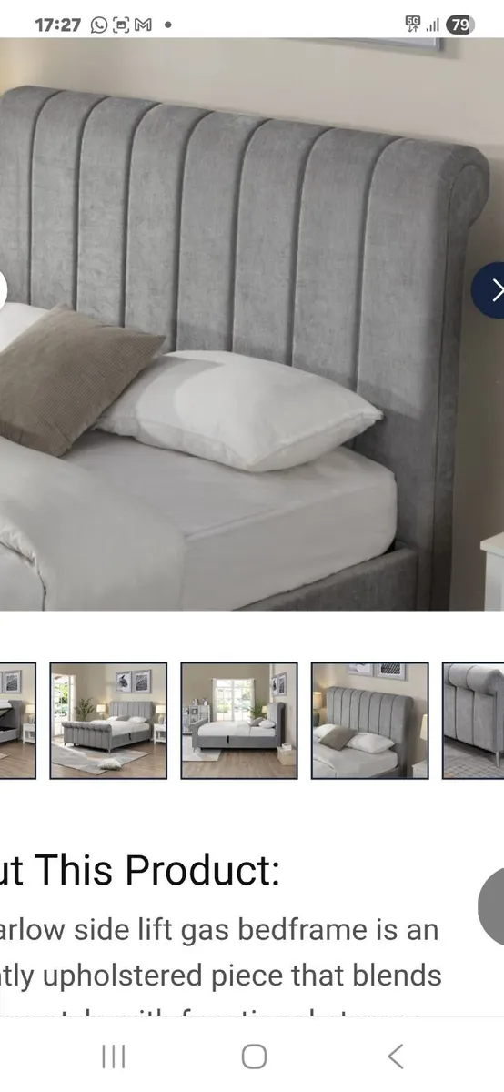 4.6 bed..gas lift storage..grey upholstered.. - Image 3