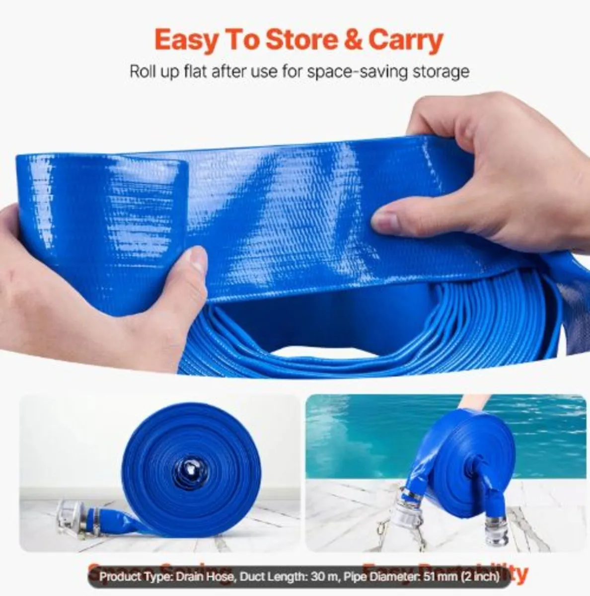 Backwash Hose, 51 mm(2 in) x 30.5 m(100 ft), Blue - Image 3