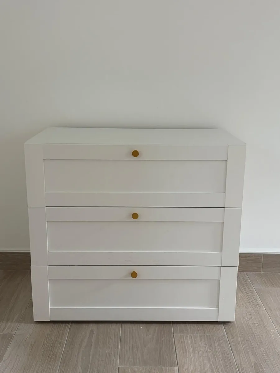 White Chest of Drawers – 3 Drawers, Gold Handles - Image 4